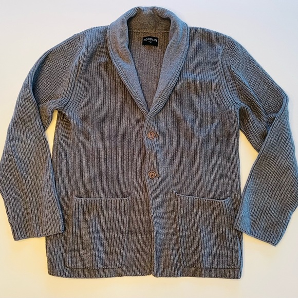 Goodlife Clothing Rib Cotton Shawl Collar Cardigan Size Large - Picture 2 of 3